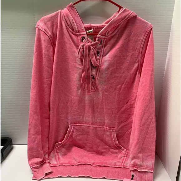 GreenTea Tops - NWT Green Tea Womens Mineral Wash Lace Up Hooded Jacket Pink/Brick Small